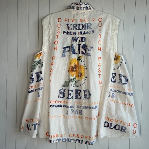 We The Free size S Moon Flower top oversized white seed sack print cotton NEW - Picture 8 of 14